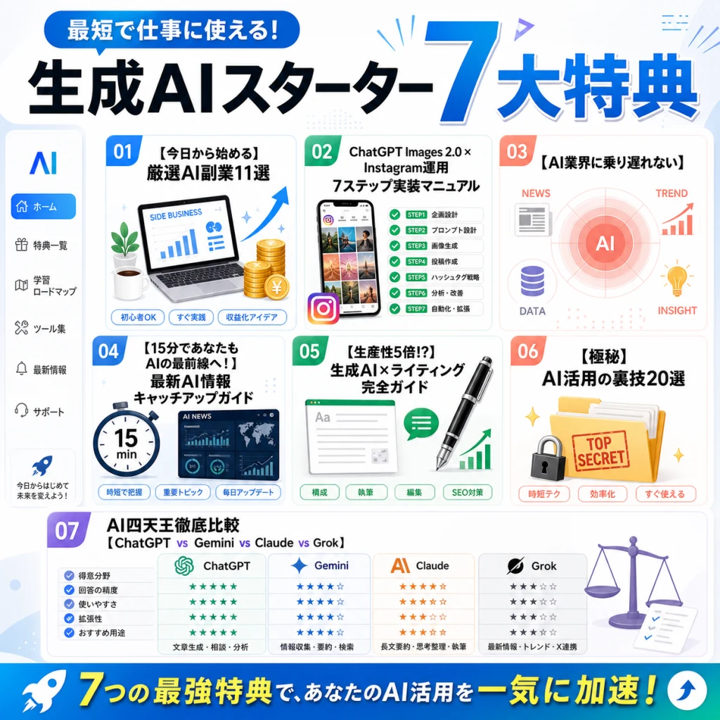 短期間で仕事に活かせる、生成AIスターター7大特典。