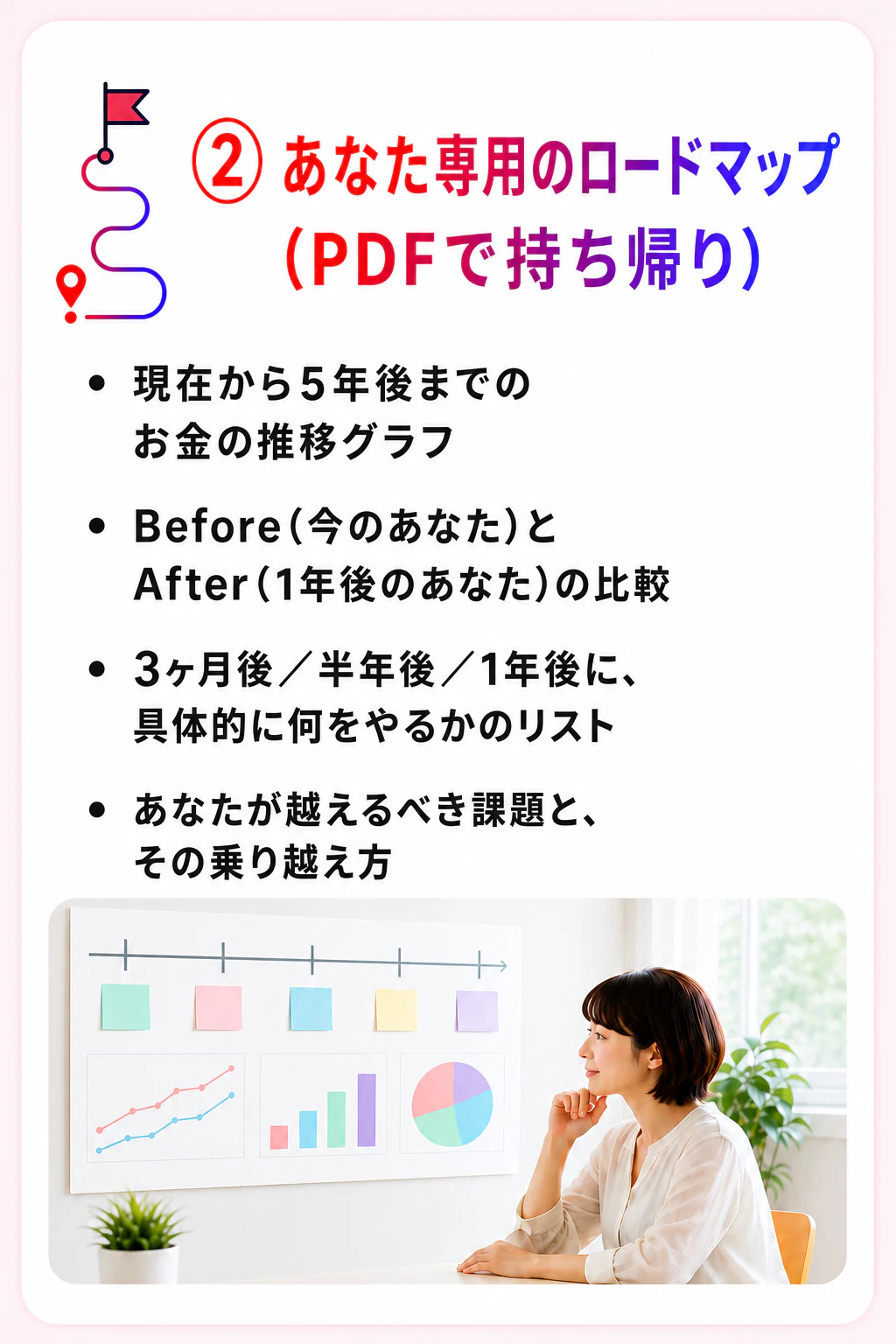 あなた専用のロードマップをPDFで持ち帰れます。